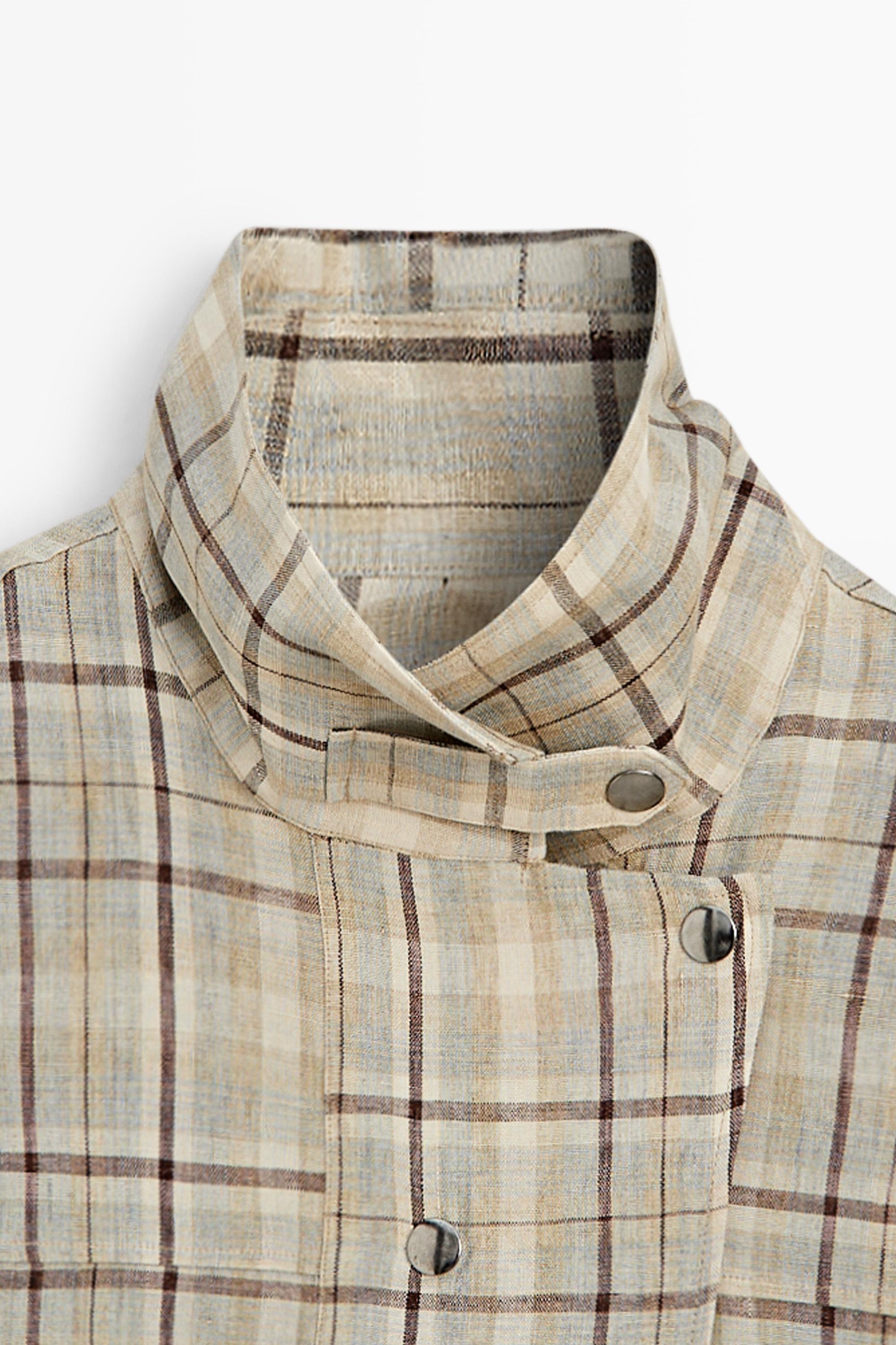 Chemise à carreaux 100 % lin, boutons pression